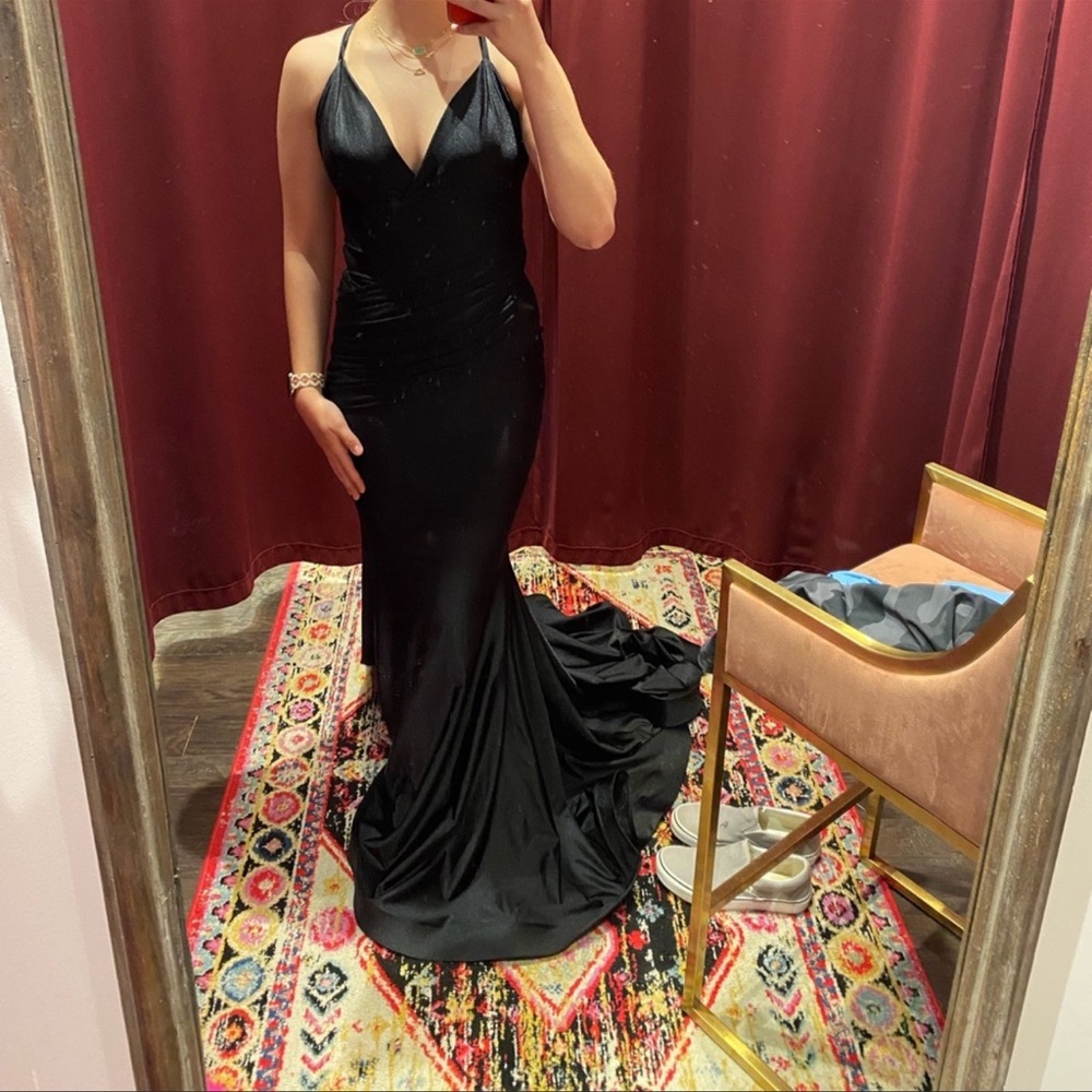 Diana Warner Jessica Angel #338 Black Satin Mermaid Gown-XS-Strappy Back Dress